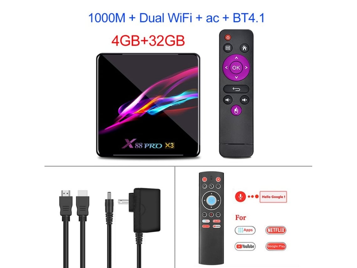 Box Smart Tv Hk1 Box 8K 4Gb 128Gb S905X3 Android 9.0 1000M Dual Wifi Player  Netflix  Preto4Gb + 64Gb com Teclado I8